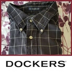 Dockers Button Down Black Plaid Shirt XXL